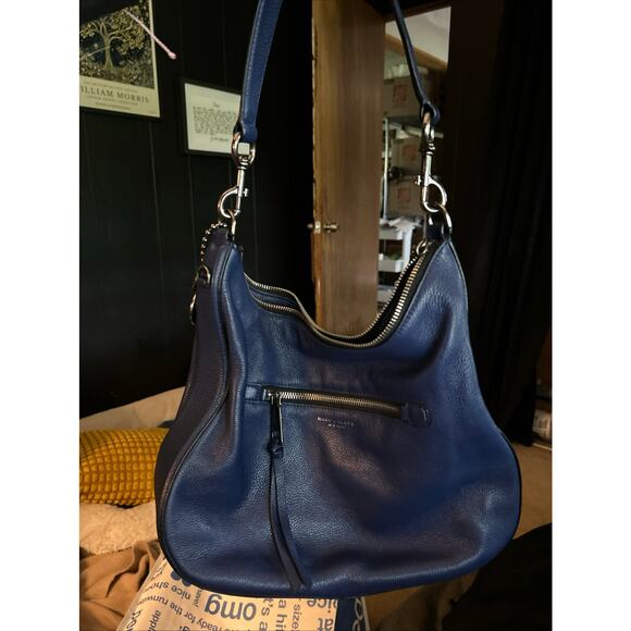 Marc Jacobs Recruit Leather Hobo Shoulder Bag Blue Pebbled Leather - Picture 2 of 13